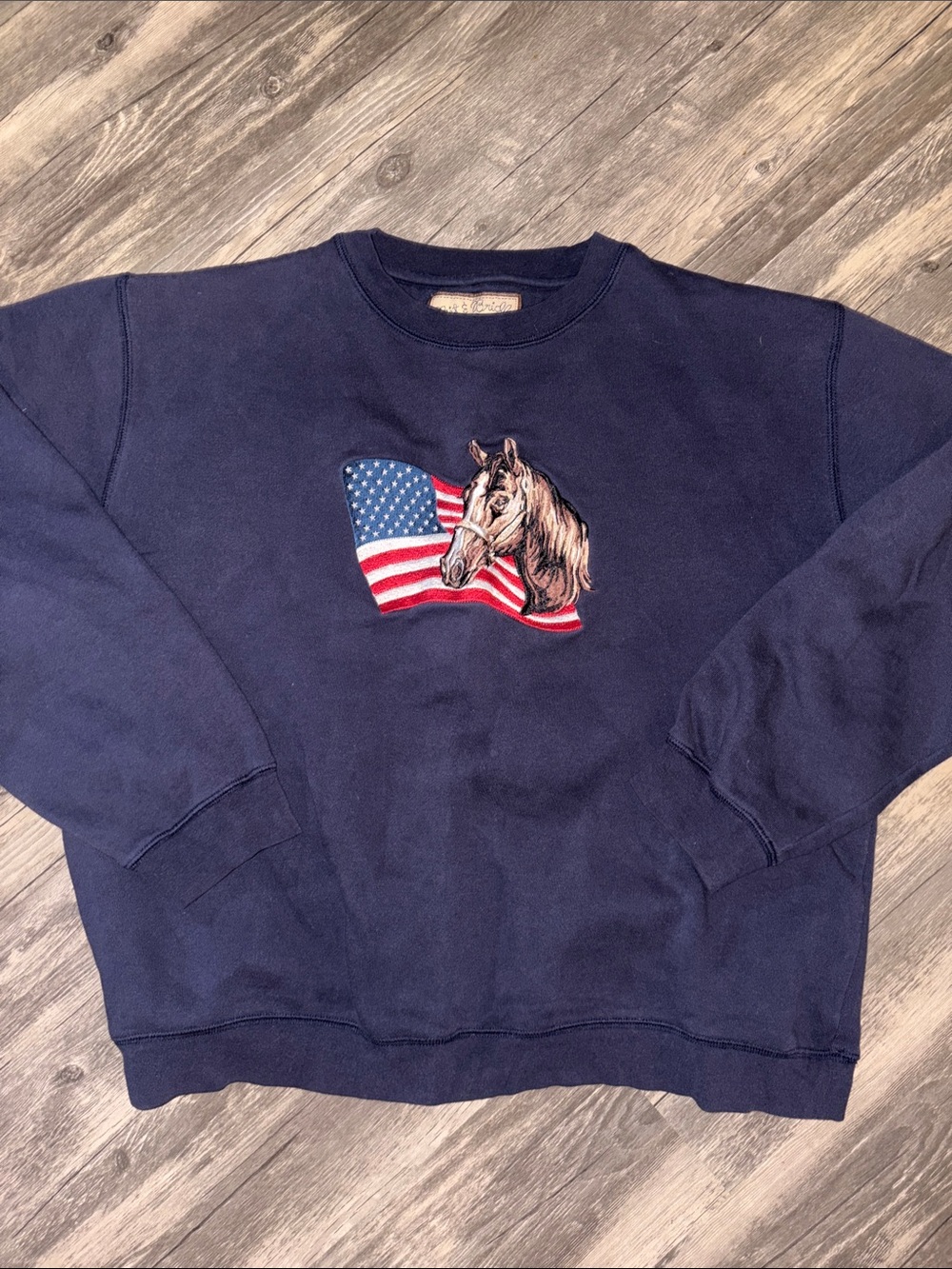 Embroidered horse / flag woman’s sweatshirt - XL Bit & Bridle